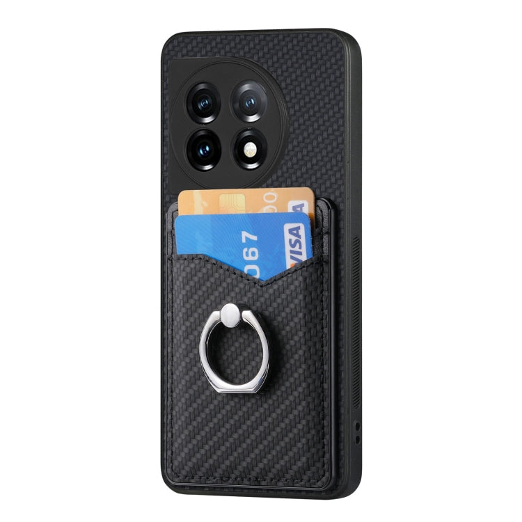 For OnePlus 11 Carbon Fiber Card Wallet Ring Holder Phone Case(Black) - OnePlus Cases by buy2fix | Online Shopping UK | buy2fix