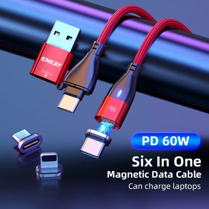 ENKAY 6-in-1 PD60W USB-A / Type-C to Type-C / 8 Pin / Micro USB Magnetic Fast Charging Cable, Cable Length:1m(Black) - Charging Cable & Head by ENKAY | Online Shopping UK | buy2fix