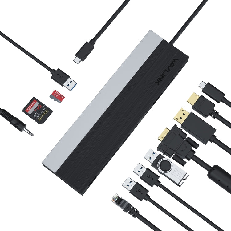 Wavlink UMD03 Triple Display Adapter Type-C Hub 12 in 1 Docking Station - USB HUB by WAVLINK | Online Shopping UK | buy2fix