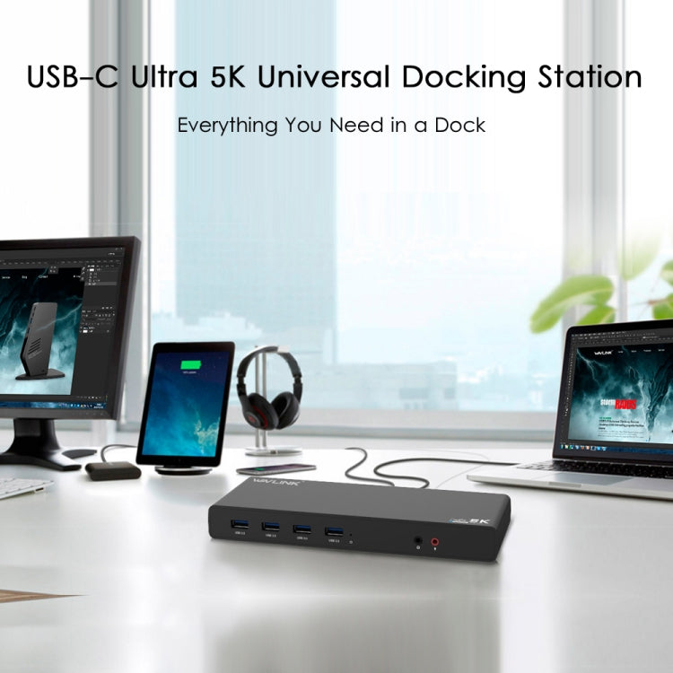 Wavlink UG69DK1 5K Type-C Dual Display USB 3.0 Video Gigabit Ethernet HDMI Docking Station, Plug:US Plug -  by WAVLINK | Online Shopping UK | buy2fix