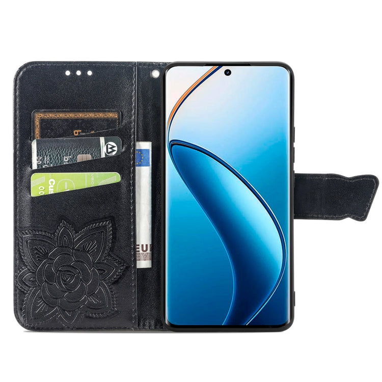 For Realme 12 Pro Butterfly Love Flower Embossed Leather Phone Case(Black) - Realme Cases by buy2fix | Online Shopping UK | buy2fix