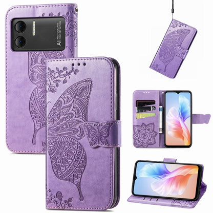 For DOOGEE X98 Pro / X98 Butterfly Love Flower Embossed Leather Phone Case(Purple) - Doogee Cases by buy2fix | Online Shopping UK | buy2fix