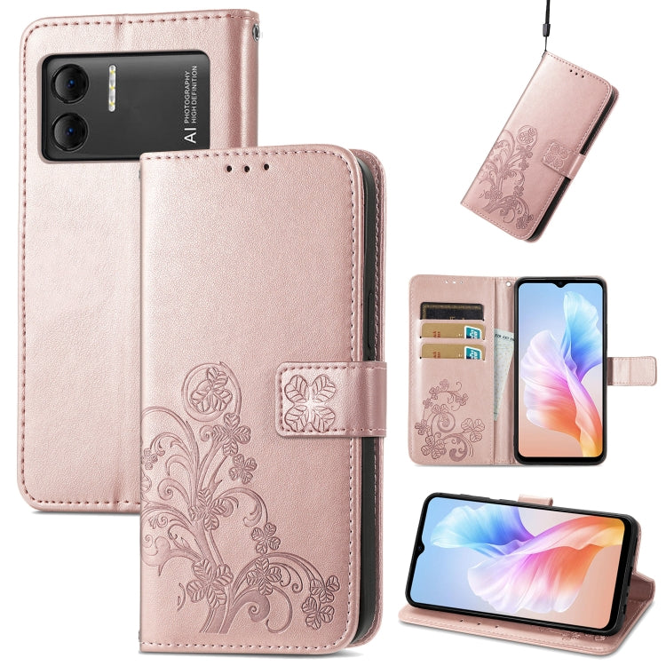 For DOOGEE X98 Pro / X98 Four-leaf Clasp Embossed Buckle Leather Phone Case(Rose Gold) - Doogee Cases by buy2fix | Online Shopping UK | buy2fix