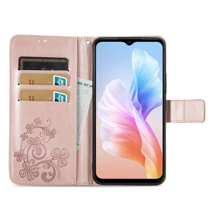 For DOOGEE X98 Pro / X98 Four-leaf Clasp Embossed Buckle Leather Phone Case(Rose Gold) - Doogee Cases by buy2fix | Online Shopping UK | buy2fix