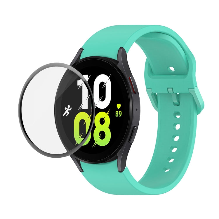 For Samsung Galaxy Watch5 44mm JUNSUNMAY Silicone Adjustable Strap + Full Coverage PMMA Screen Protector Kit(Cyan) - Watch Bands by JUNSUNMAY | Online Shopping UK | buy2fix