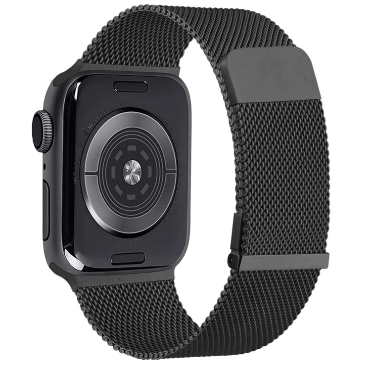 For  Apple Watch 7 45mm Milan Double Magnetic Steel Mesh Watch Band(Black) - Watch Bands by buy2fix | Online Shopping UK | buy2fix