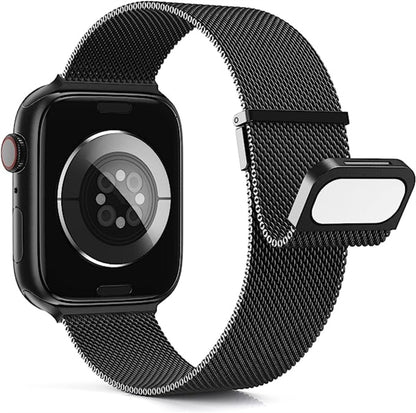 For Apple Watch 5 44mm Milan Double Magnetic Steel Mesh Watch Band(Black) - Watch Bands by buy2fix | Online Shopping UK | buy2fix