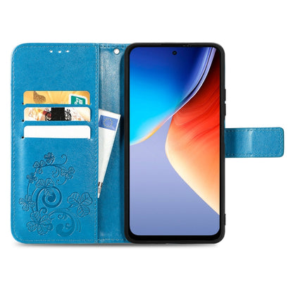 For Blackview A96 Four-leaf Clasp Embossed Buckle Leather Phone Case(Blue) - More Brand by buy2fix | Online Shopping UK | buy2fix