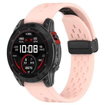 For Garmin Fenix 6X GPS / 6X Pro Quick Release Holes Magnetic Buckle Silicone Watch Band(Pink) - Watch Bands by buy2fix | Online Shopping UK | buy2fix