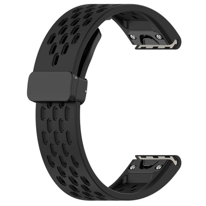 For Garmin Descent MK1 / MK2 / MK2i Quick Release Holes Magnetic Buckle Silicone Watch Band(Black) - Watch Bands by buy2fix | Online Shopping UK | buy2fix