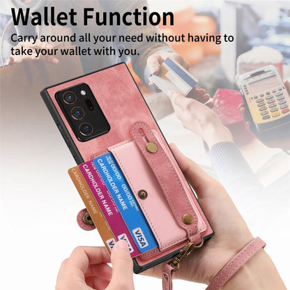 For Samsung Galaxy Note20 Ultra Retro Cross Wristband Wallet Leather Back Phone Case(Pink) - Galaxy Note20 Ultra Cases by buy2fix | Online Shopping UK | buy2fix