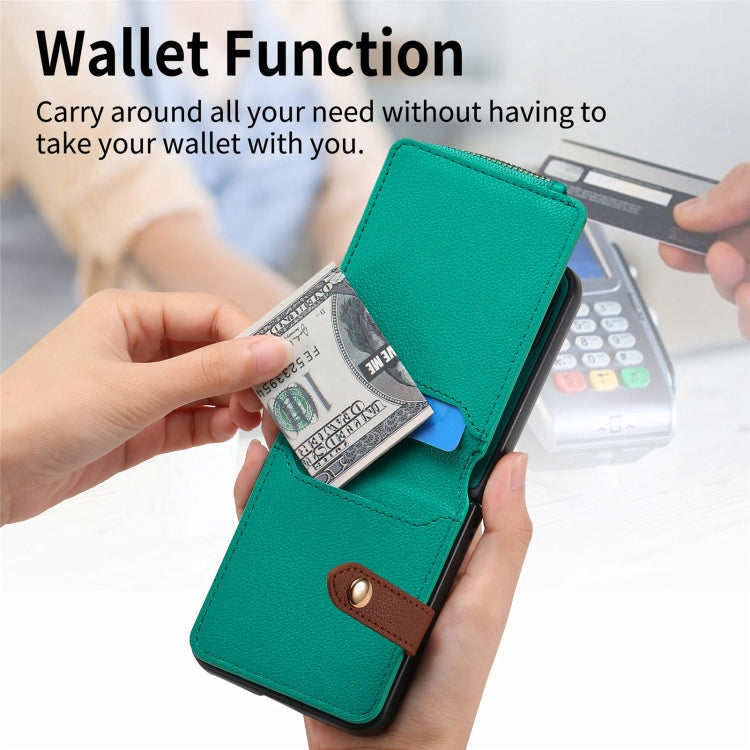 For OPPO Find N3 Flip Vertical Flip Zipper Wallet Ring Leather Phone Case(Green) - Find N3 Flip Cases by buy2fix | Online Shopping UK | buy2fix