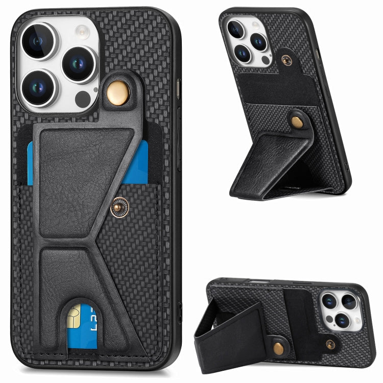 For iPhone 16 Pro Carbon Fiber Wallet Flip Card K-shaped Holder Phone Case(Black) - iPhone 16 Pro Cases by buy2fix | Online Shopping UK | buy2fix