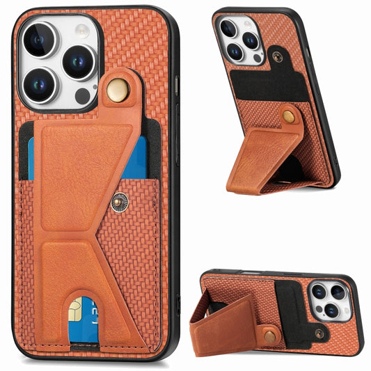 For iPhone 16 Pro Carbon Fiber Wallet Flip Card K-shaped Holder Phone Case(Brown) - iPhone 16 Pro Cases by buy2fix | Online Shopping UK | buy2fix