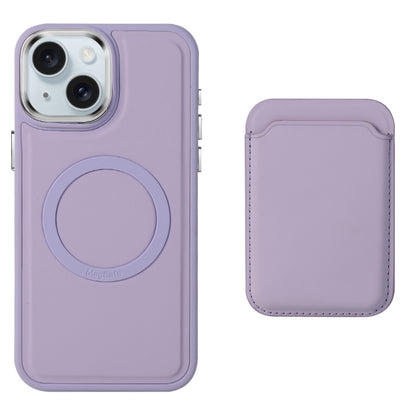 For iPhone 15 Pro Imitation Liquid Skin Feel Plating Magsafe Card Bag Phone Case(Purple) - iPhone 15 Pro Cases by buy2fix | Online Shopping UK | buy2fix