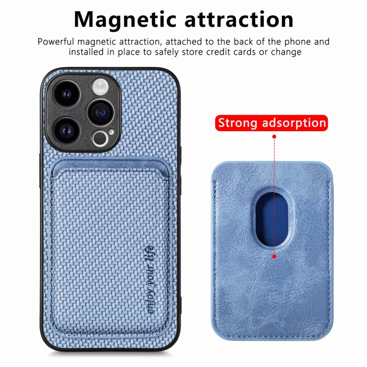 For iPhone 15 Pro Carbon Fiber Leather Card Magsafe Phone Case(Blue) - iPhone 15 Pro Cases by buy2fix | Online Shopping UK | buy2fix