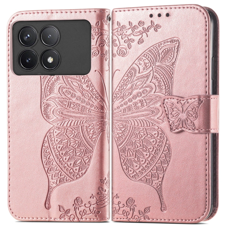 For Xiaomi Redmi K70 Butterfly Love Flower Embossed Leather Phone Case(Rose Gold) - K70 Cases by buy2fix | Online Shopping UK | buy2fix