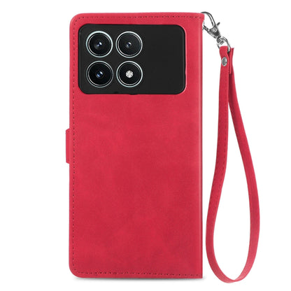 For Xiaomi Redmi K70 Pro Embossed Flower Zipper Leather Phone Case(Red) - K70 Pro Cases by buy2fix | Online Shopping UK | buy2fix