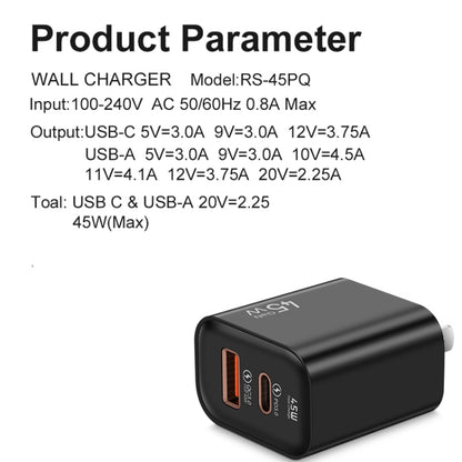 45PQ 45W PD25W + QC3.0 20W USB Super Fast Charger with Type-C to 8 Pin Cable, US Plug(Yellow) - USB Charger by buy2fix | Online Shopping UK | buy2fix