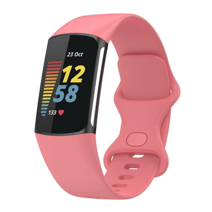 For Fitbit Charge 6 Solid Color Butterfly Buckle Silicone Watch Band, Size:S Size(Pink) - Watch Bands by buy2fix | Online Shopping UK | buy2fix