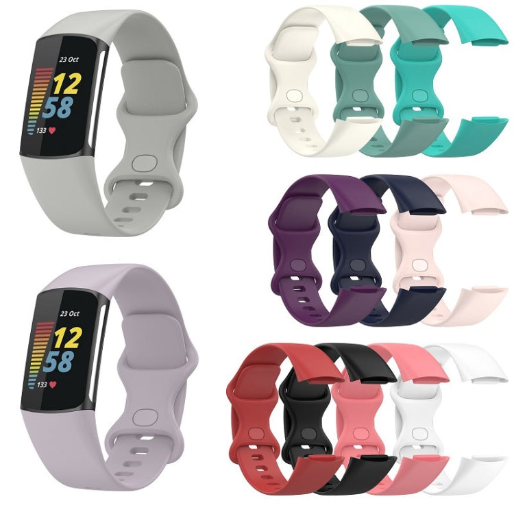 For Fitbit Charge 6 Solid Color Butterfly Buckle Silicone Watch Band, Size:S Size(Light Pink) - Watch Bands by buy2fix | Online Shopping UK | buy2fix