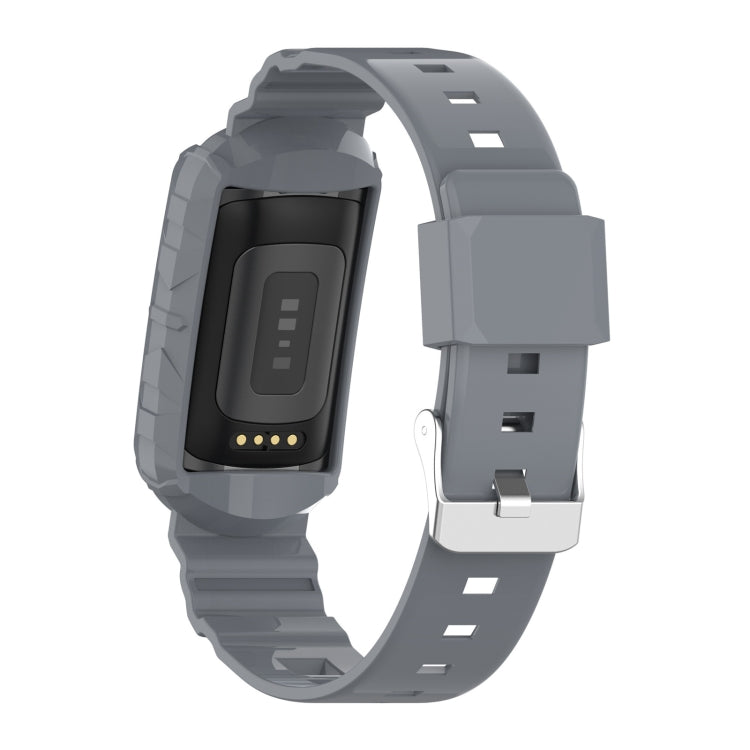 For Fitbit Charge 6 / 5 / 4 / 3 Armor Integrated TPU Watch Band(Gray) - Watch Bands by buy2fix | Online Shopping UK | buy2fix