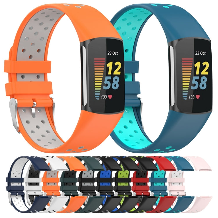 For Fitbit Charge 6 Dual Color Breathable Silicone Watch Band(Blue+Teal Green) - Watch Bands by buy2fix | Online Shopping UK | buy2fix