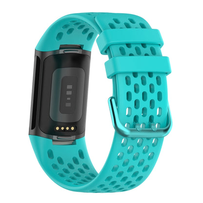 For Fitbit Charge 6 Solid Color Breathable Sports Silicone Watch Band(Teal Green) - Watch Bands by buy2fix | Online Shopping UK | buy2fix