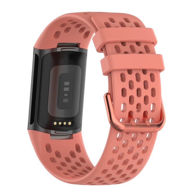 For Fitbit Charge 5 Solid Color Breathable Sports Silicone Watch Band(Pink) - Watch Bands by buy2fix | Online Shopping UK | buy2fix