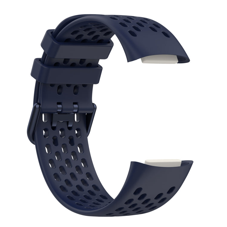 For Fitbit Charge 5 Solid Color Breathable Sports Silicone Watch Band(Dark Blue) - Watch Bands by buy2fix | Online Shopping UK | buy2fix