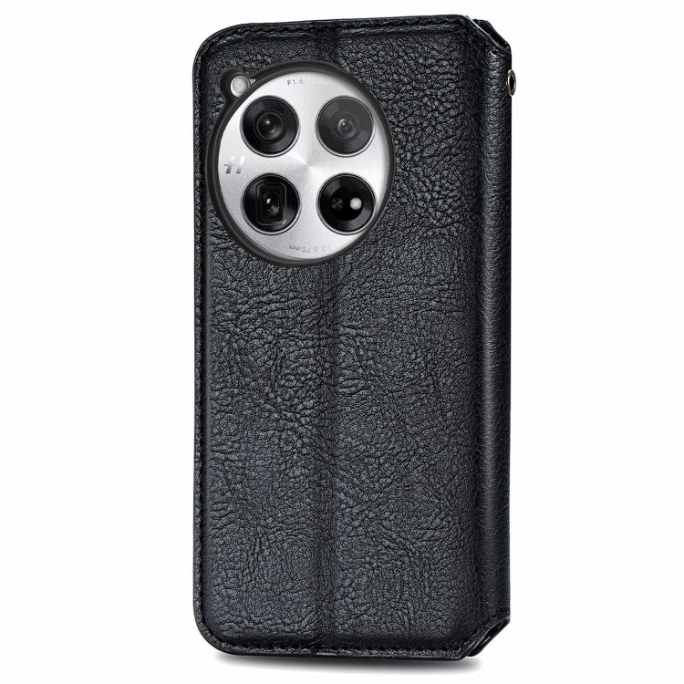 For OnePlus 12 Cubic Grid Pressed Magnetic Leather Phone Case(Black) - OnePlus Cases by buy2fix | Online Shopping UK | buy2fix