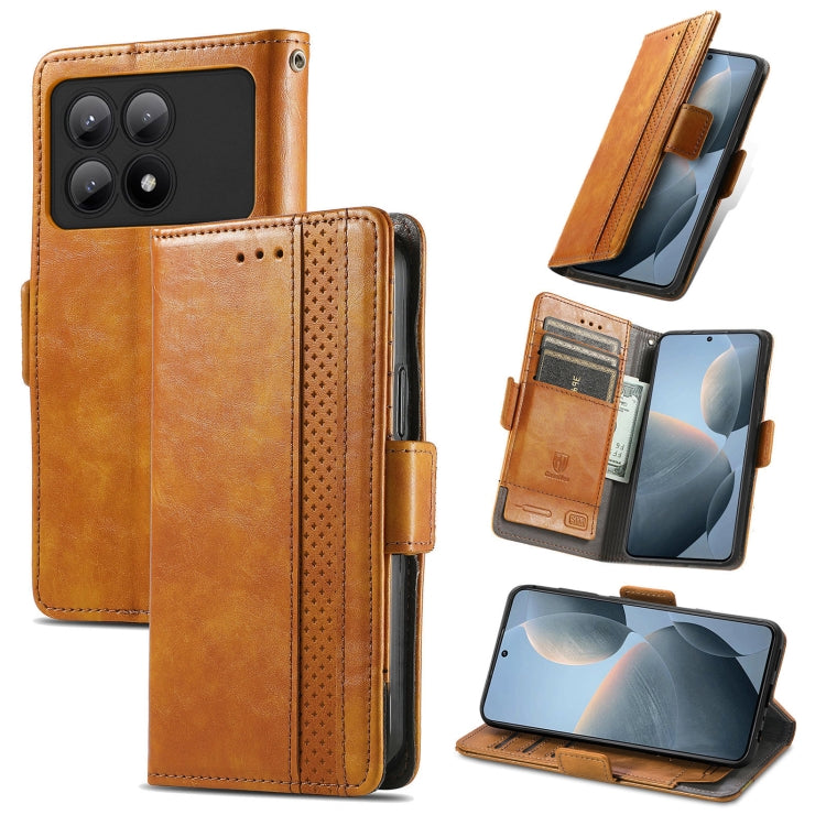 For Xiaomi Redmi K70E CaseNeo Splicing Dual Magnetic Buckle Leather Phone Case(Khaki) - K70E Cases by buy2fix | Online Shopping UK | buy2fix