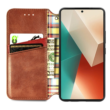 For Xiaomi Redmi Note 13 Pro Cubic Grid Pressed Magnetic Leather Phone Case(Brown) - Note 13 Pro Cases by buy2fix | Online Shopping UK | buy2fix
