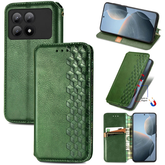 For Xiaomi Redmi K70E Cubic Grid Pressed Magnetic Leather Phone Case(Green) - K70E Cases by buy2fix | Online Shopping UK | buy2fix