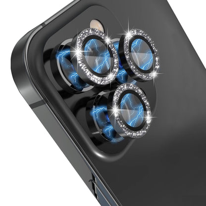 For iPhone 15 Pro / 15 Pro Max NORTHJO Camera Lens Protector Tempered Glass Bling Glitter Metal Ring Film(Black) - iPhone 15 Pro Tempered Glass by NORTHJO | Online Shopping UK | buy2fix