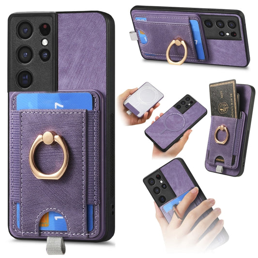 For Samsung Galaxy S25 Ultra 5G Retro Splitable Magnetic Card Bag Leather Phone Case(Purple) - Galaxy Phone Cases by buy2fix | Online Shopping UK | buy2fix