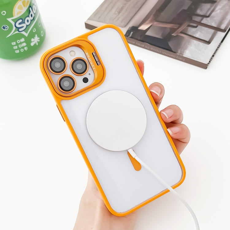 For iPhone 15 MagSafe Acrylic Hybrid TPU Holder Phone Case with Lens film(Orange) - iPhone 15 Cases by buy2fix | Online Shopping UK | buy2fix