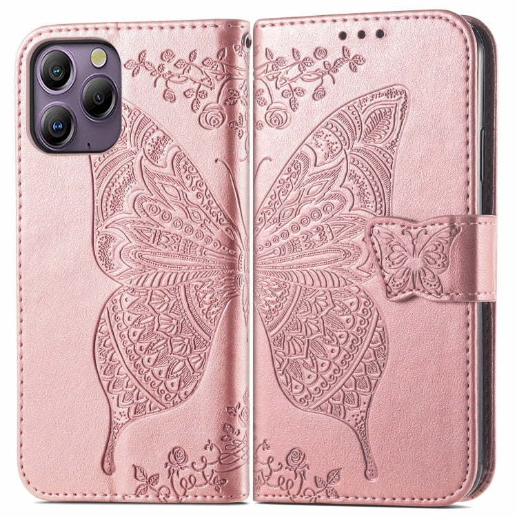 For Blackview A96 Butterfly Love Flower Embossed Leather Phone Case(Rose Gold) - More Brand by buy2fix | Online Shopping UK | buy2fix