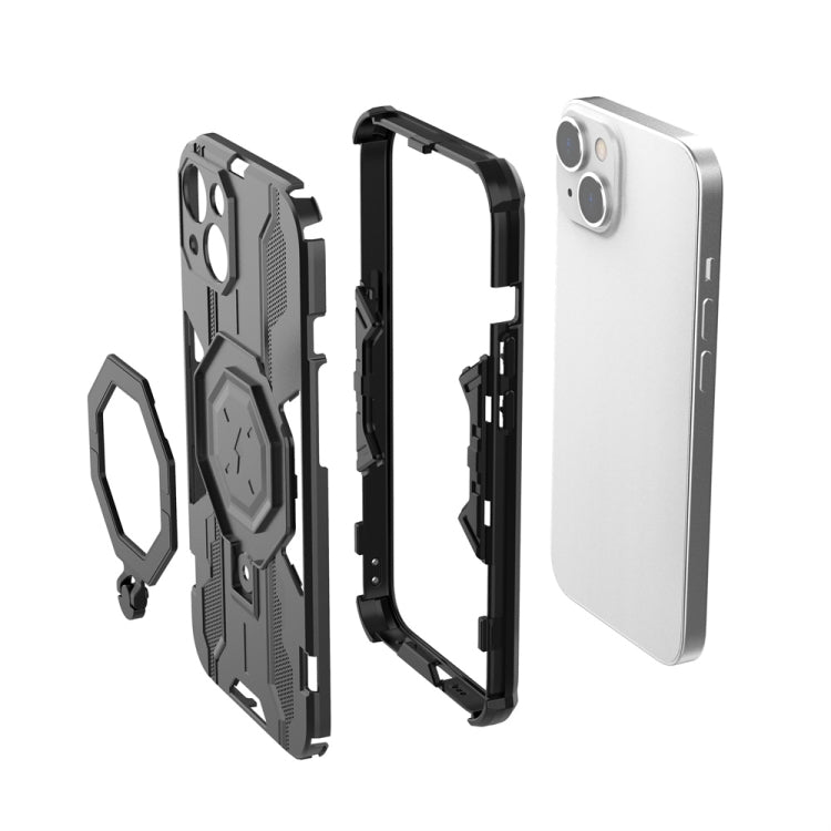 For iPhone 15 Plus MagSafe Supersonic Armor Holder PC Hybrid TPU Phone Case(Grey) - iPhone 15 Plus Cases by buy2fix | Online Shopping UK | buy2fix