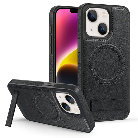 For iPhone 14 Multi-function Holder MagSafe PU Phone Case(Black) - iPhone 14 Cases by buy2fix | Online Shopping UK | buy2fix