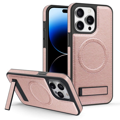 For iPhone 14 Pro Max Multi-function Holder MagSafe PU Phone Case(Rose Gold) - iPhone 14 Pro Max Cases by buy2fix | Online Shopping UK | buy2fix