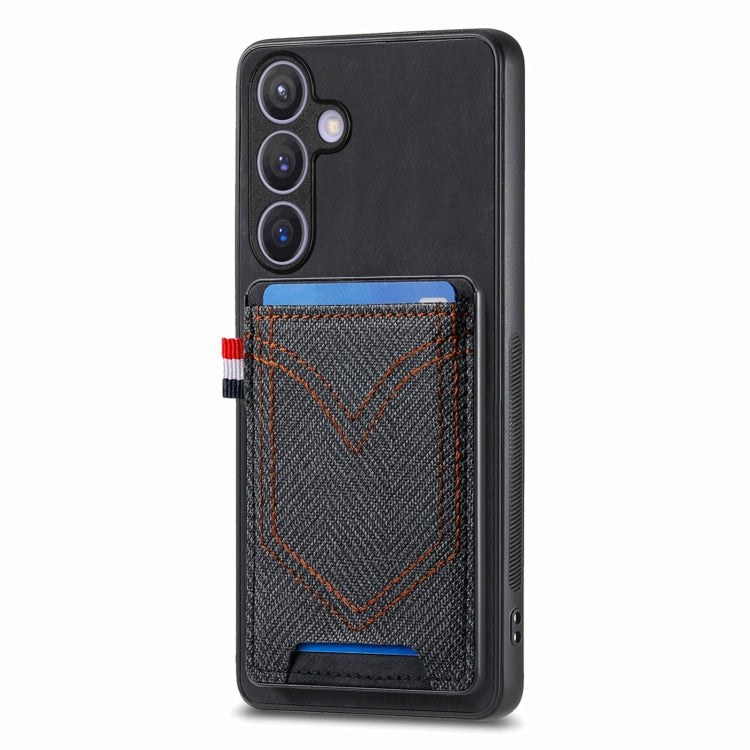 For Samsung Galaxy S25 5G Denim Texture Leather Skin Phone Case with Card Slot(Black) - Galaxy S25 5G Cases by buy2fix | Online Shopping UK | buy2fix