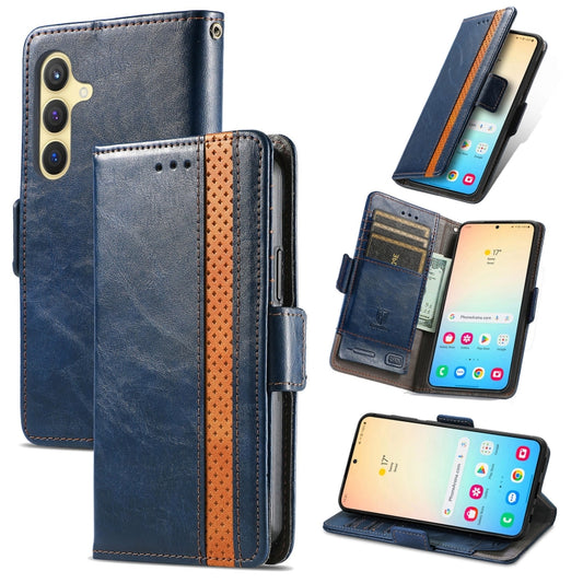 For Samsung Galaxy S25+ 5G CaseNeo Splicing Dual Magnetic Buckle Leather Phone Case(Blue) - Galaxy S25+ 5G Cases by CaseNeo | Online Shopping UK | buy2fix