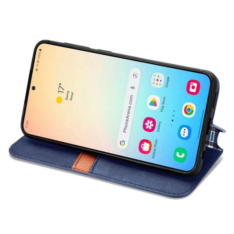 For Samsung Galaxy S25+ 5G Cubic Grid Pressed Magnetic Leather Phone Case(Blue) - Galaxy S25+ 5G Cases by buy2fix | Online Shopping UK | buy2fix