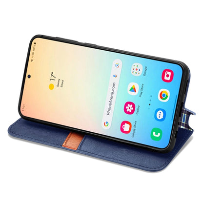 For Samsung Galaxy S24+ 5G Cubic Grid Pressed Magnetic Leather Phone Case(Blue) - Galaxy S24+ 5G Cases by buy2fix | Online Shopping UK | buy2fix