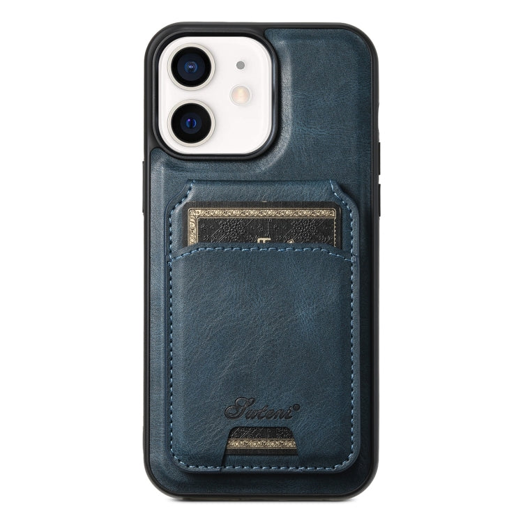 For iPhone 12  Suteni H15 MagSafe Oil Eax Leather Detachable Wallet Back Phone Case(Blue) - iPhone 12 / 12 Pro Cases by Suteni | Online Shopping UK | buy2fix