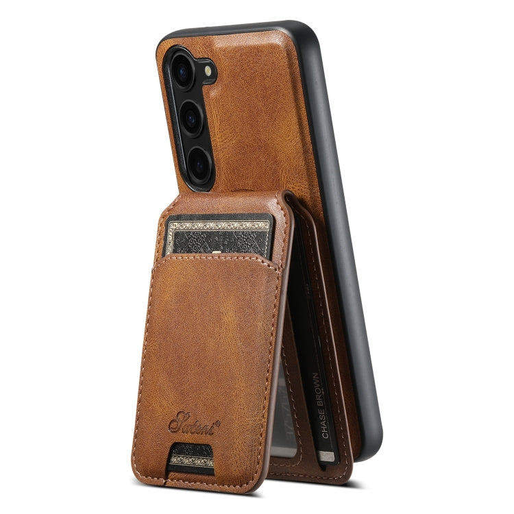 For Samsung Galaxy S24 5G Suteni H15  Oil Eax Leather Detachable Wallet Back Phone Case(Khaki) - Galaxy S24 5G Cases by Suteni | Online Shopping UK | buy2fix