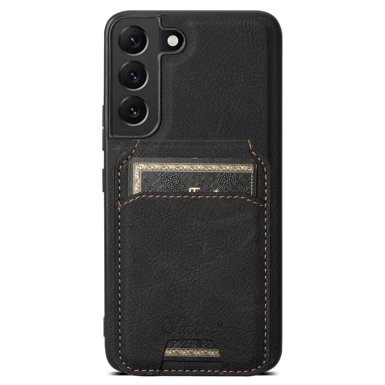 For Samsung Galaxy S22 5G Suteni H16 Litchi Texture Leather Detachable Wallet Back Phone Case(Black) - Galaxy S22 5G Cases by Suteni | Online Shopping UK | buy2fix