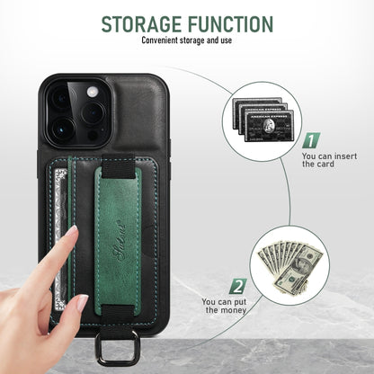 For iPhone 16 Pro Max Suteni H13 Card Wallet Wrist Strap Holder PU Phone Case(Black) - iPhone 16 Pro Max Cases by Suteni | Online Shopping UK | buy2fix