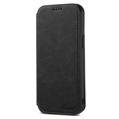 For iPhone 15 Pro Suteni J06 Retro Matte Litchi Texture Leather Magnetic Magsafe Phone Case(Black) - iPhone 15 Pro Cases by Suteni | Online Shopping UK | buy2fix